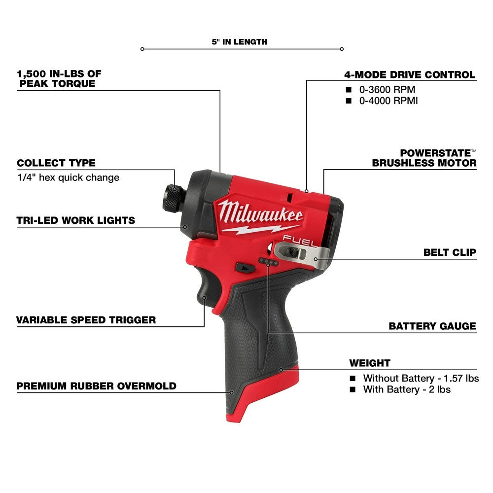 Milwaukee 3453-20 M12 FUEL 1/4 Hex Impact Driver, Bare Tool