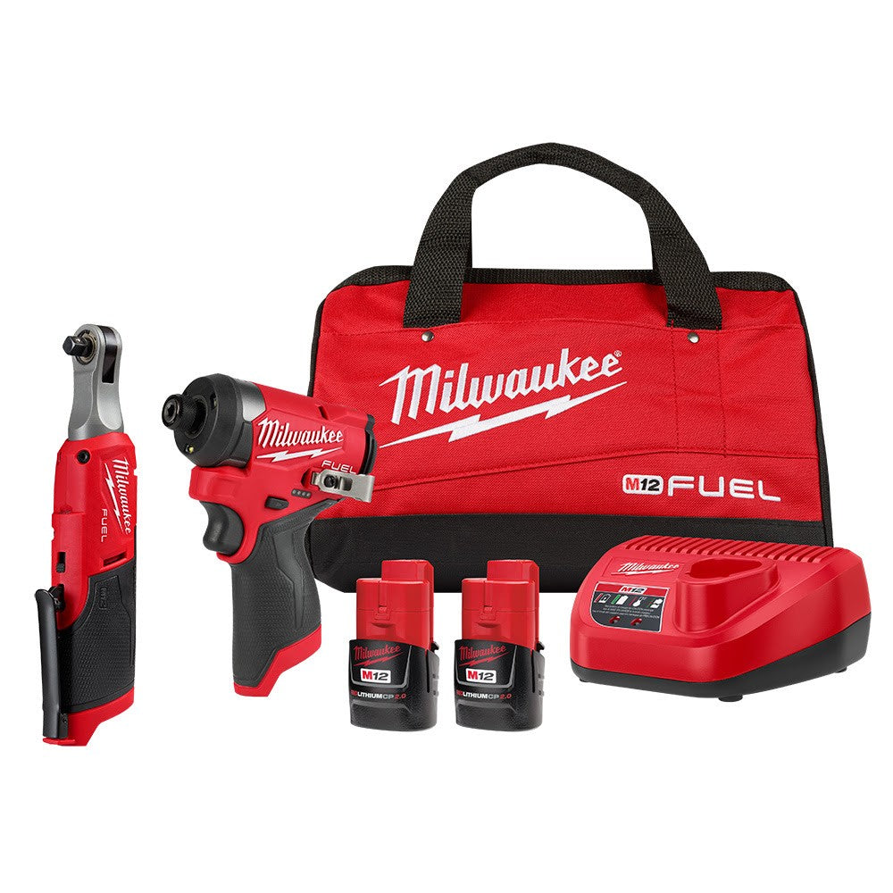 Milwaukee 3453-22HSR M12 FUEL 1/4 Hex Impact Driver Kit w/ 3/8 High Speed Ratchet