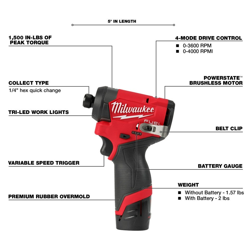 Milwaukee 3453-22 M12 FUEL 1/4 Hex Impact Driver Kit