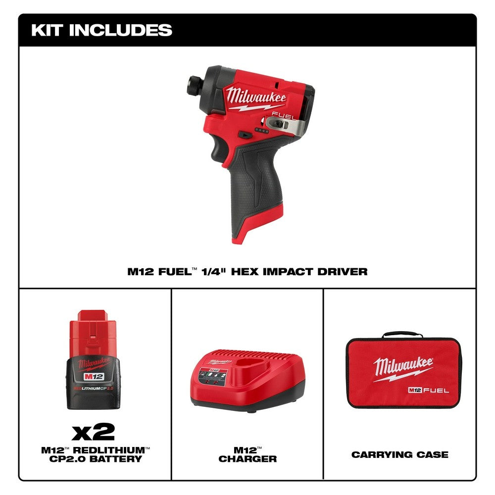 Milwaukee 3453-22 M12 FUEL 1/4 Hex Impact Driver Kit