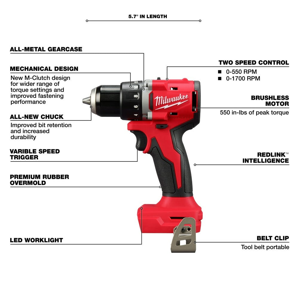 Milwaukee 3601-20 M18 Compact Brushless 1/2 Drill/Driver