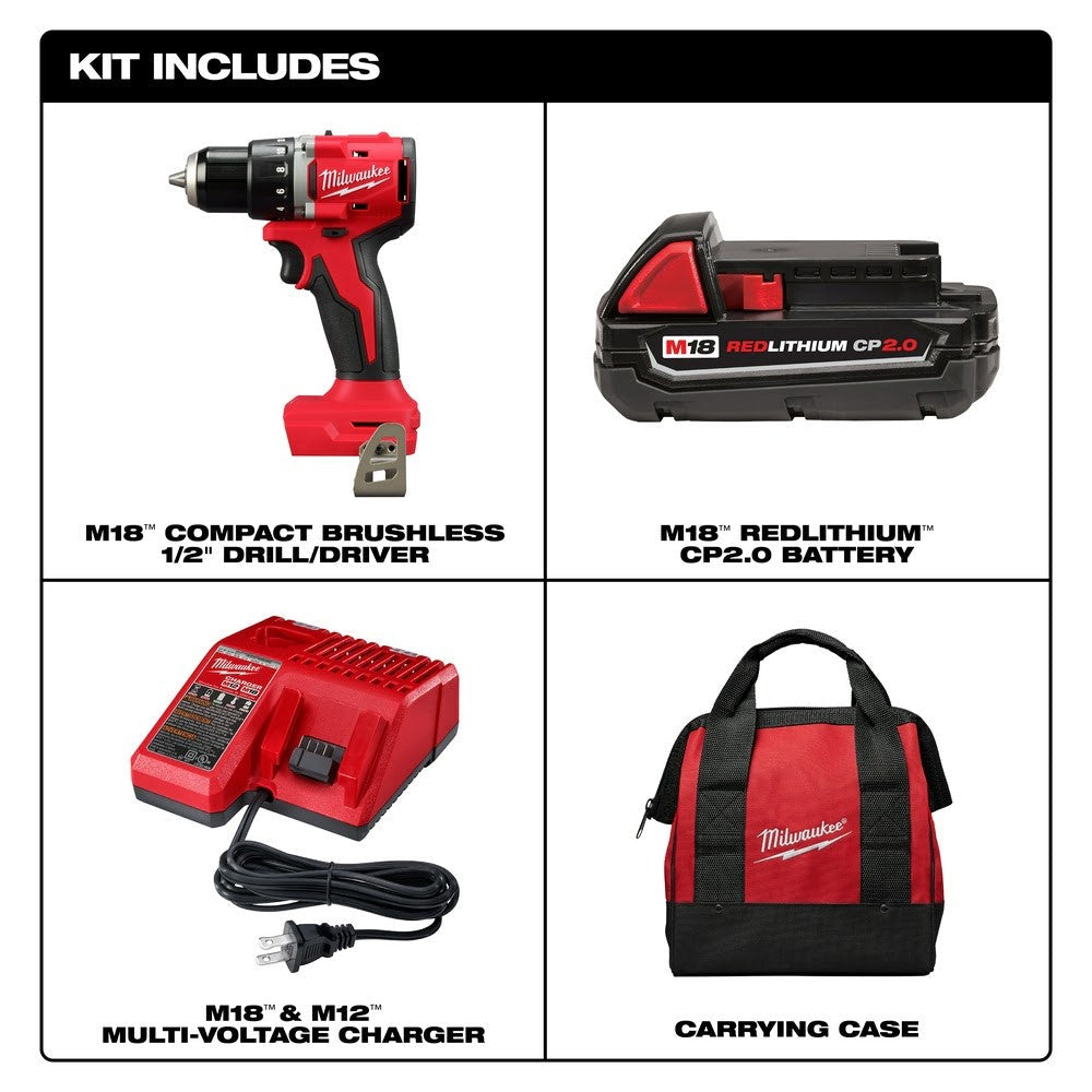 Milwaukee 3601-21P M18 Compact Brushless 1/2 Drill/Driver Kit