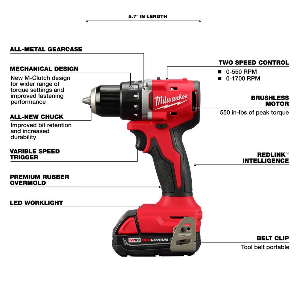 Milwaukee 3601-21P M18 Compact Brushless 1/2 Drill/Driver Kit