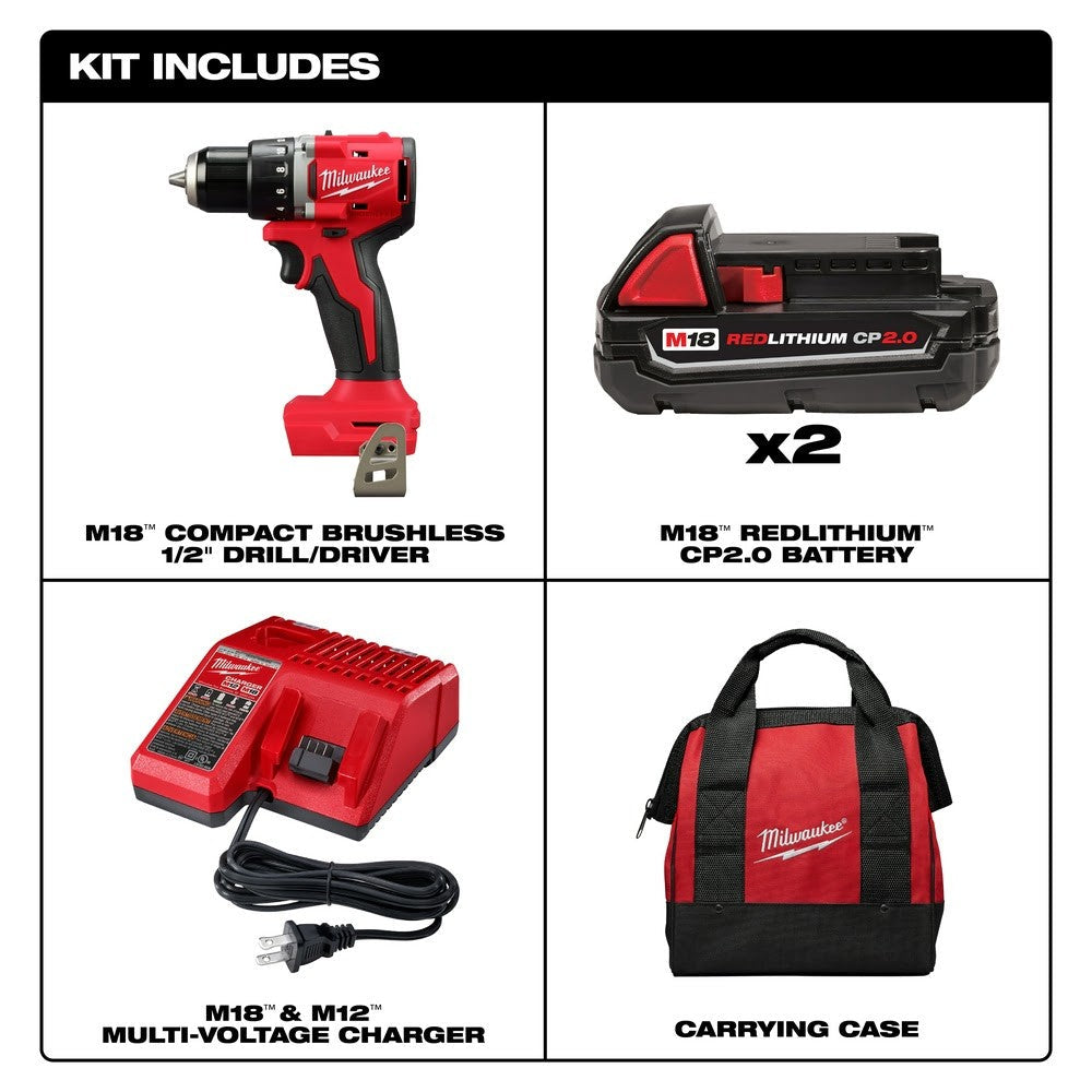 Milwaukee 3601-22CT M18 Compact Brushless 1/2 Drill/Driver Kit