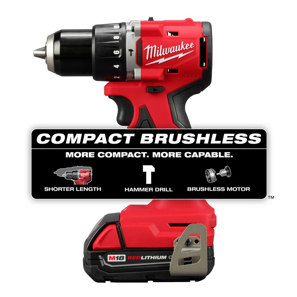 Milwaukee 3602-22CT M18 Compact Brushless 1/2 Hammer Drill/Driver Kit