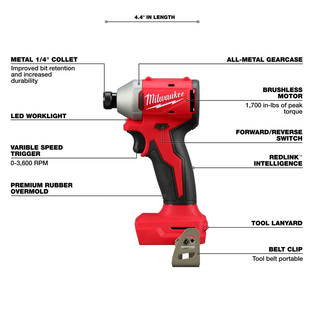 Milwaukee 3650-20 M18 Compact Brushless 1/4 Hex Impact Driver