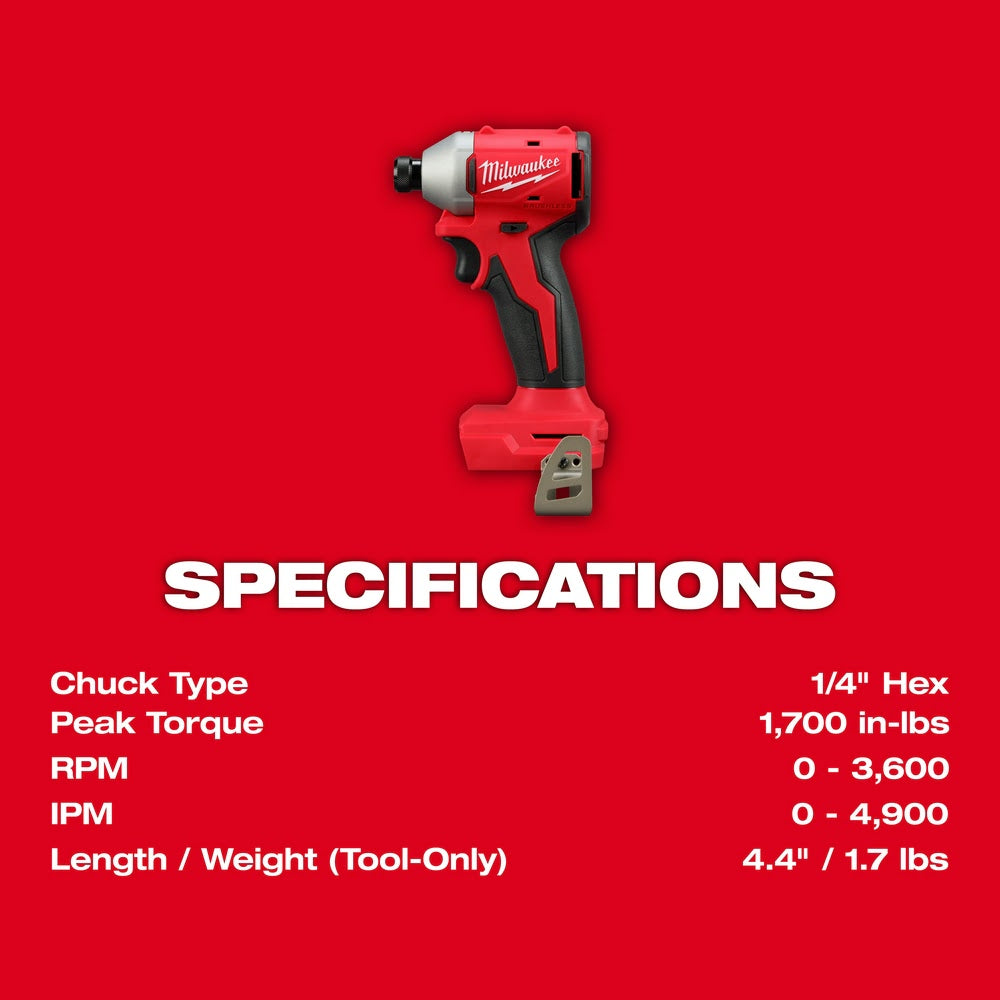 Milwaukee 3650-20 M18 Compact Brushless 1/4 Hex Impact Driver