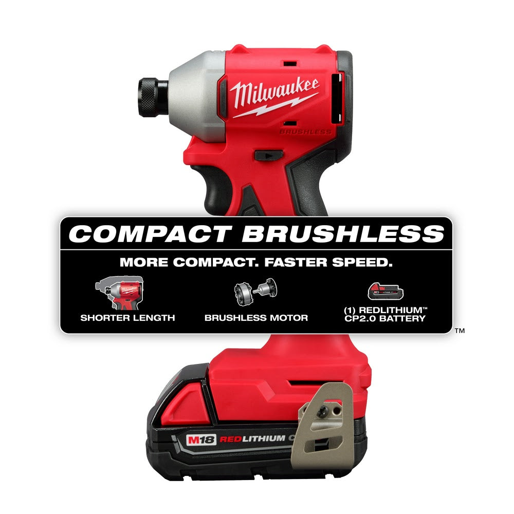 Milwaukee 3650-21P M18 Compact Brushless 1/4 Hex Impact Driver Kit