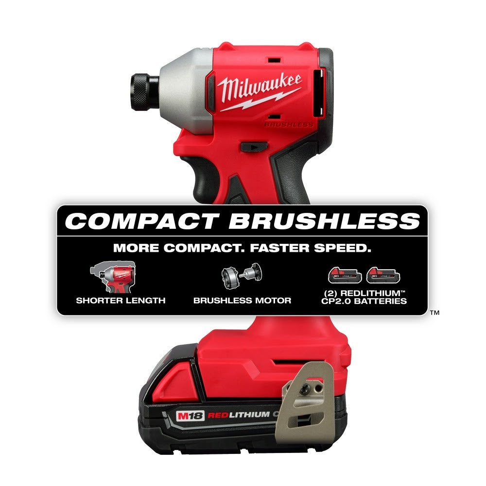 Milwaukee 3650-22CT M18 Compact Brushless 1/4 Hex Impact Driver Kit