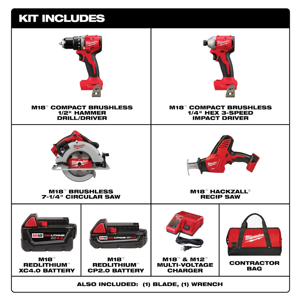 Milwaukee 3693-24CX M18 4-Tool Combo Kit