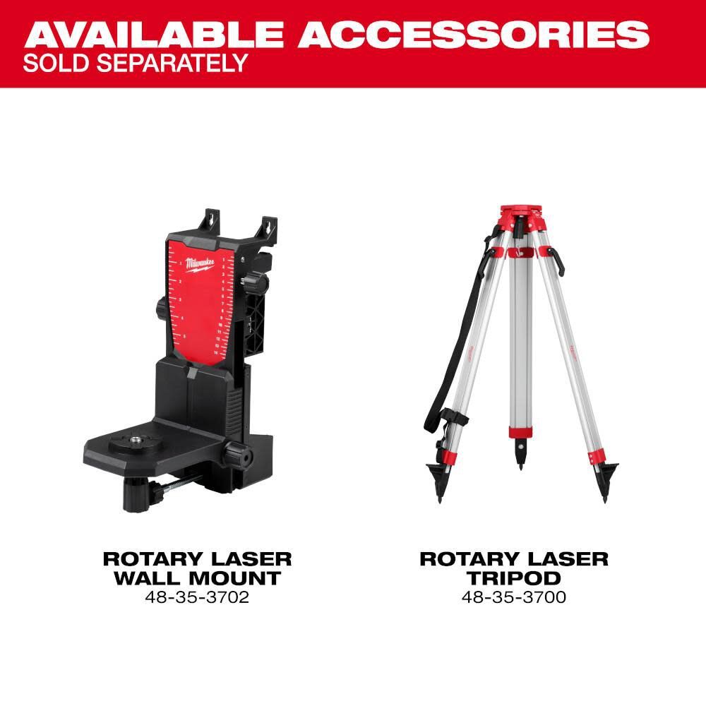 Milwaukee 3704-21 M18 Red Exterior Dual Slope Rotary Laser Level Kit w/ Receiver & Remote