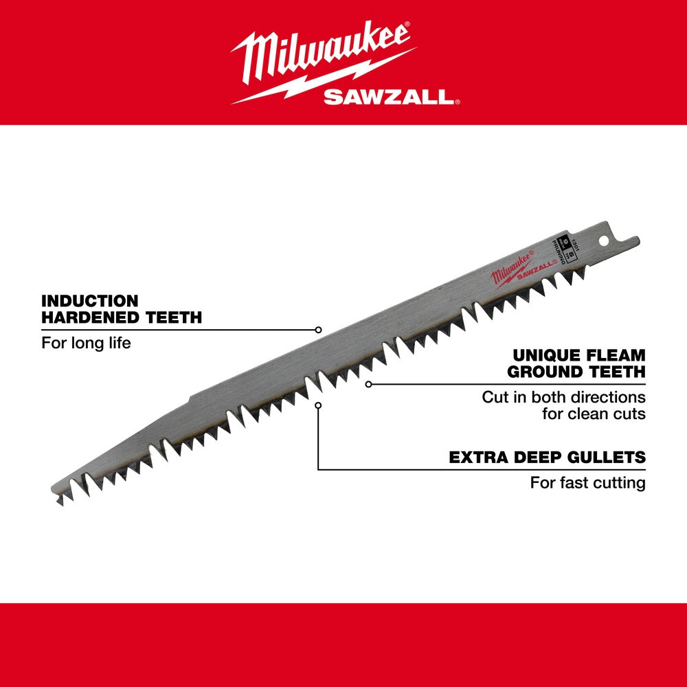 Milwaukee 48-00-1303 12 x 5TPI Wood Pruning Sawzall Blade 5-Pack