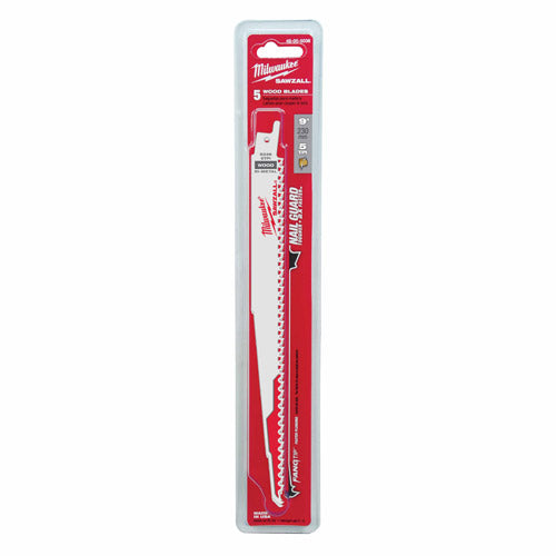 Milwaukee 48-00-5036 9 x 6TPI Bi-Metal Super Sawzall Blade 5-Pack