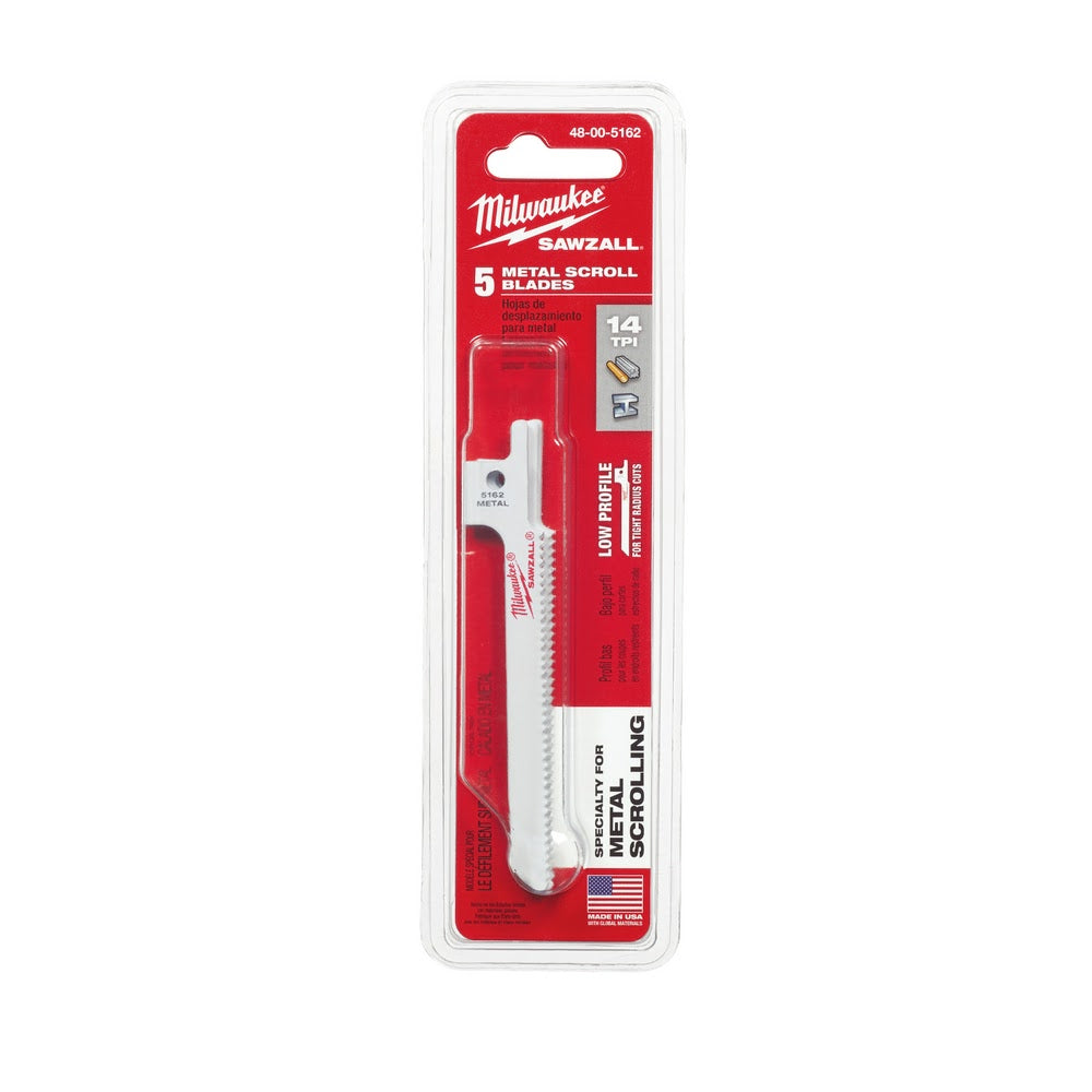 Milwaukee 48-00-5162 3-5/8 x 14TPI Bi-Metal Super Sawzall Blade, 5Pk