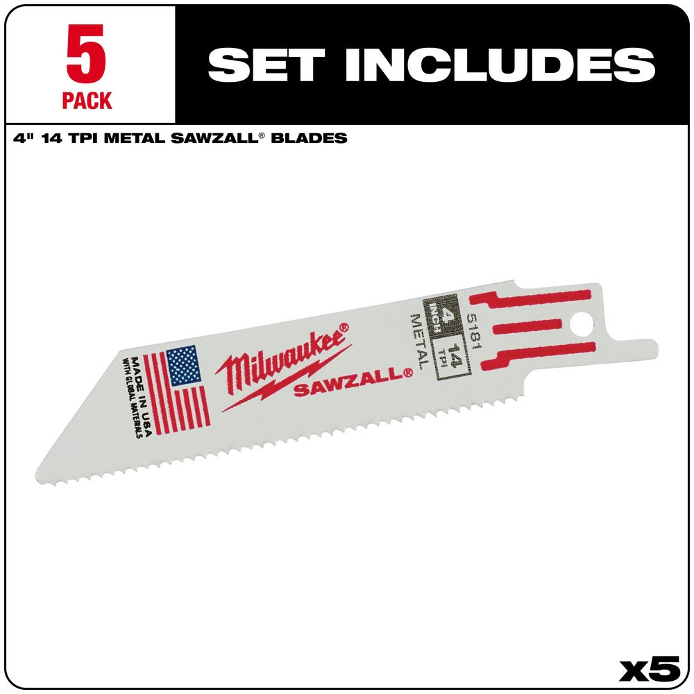 Milwaukee 48-00-5181 4 x 14TPI Bi-Metal Super Sawzall Blade