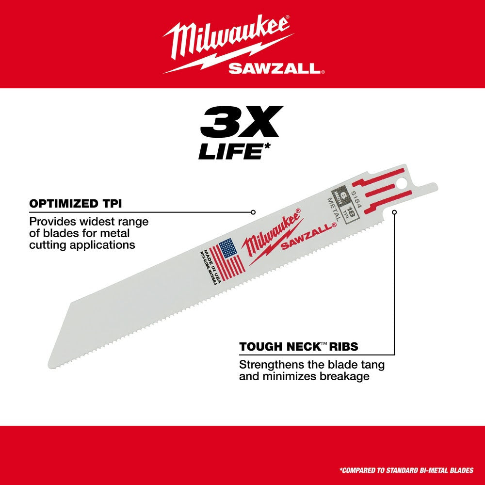 Milwaukee 48-00-5181 4 x 14TPI Bi-Metal Super Sawzall Blade