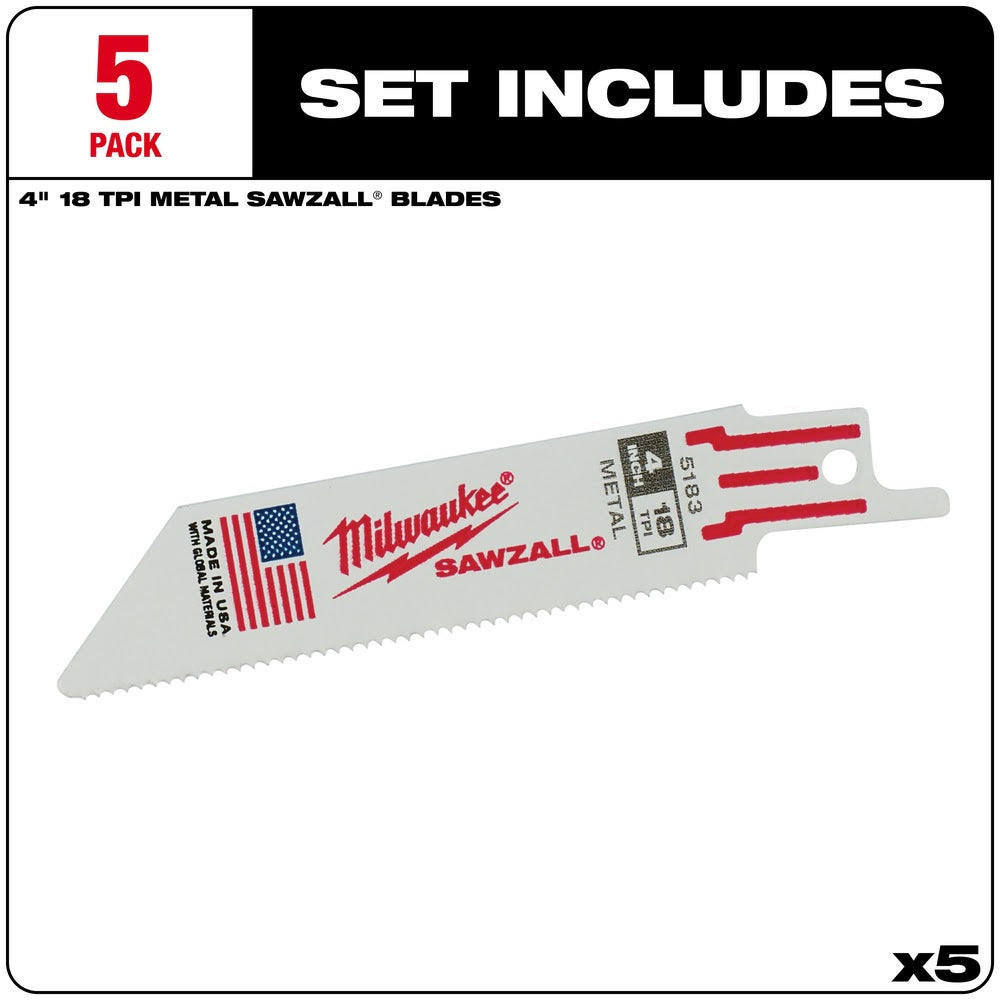 Milwaukee 48-00-5183 4 x 18TPI Bi-Metal Super Sawzall Blade