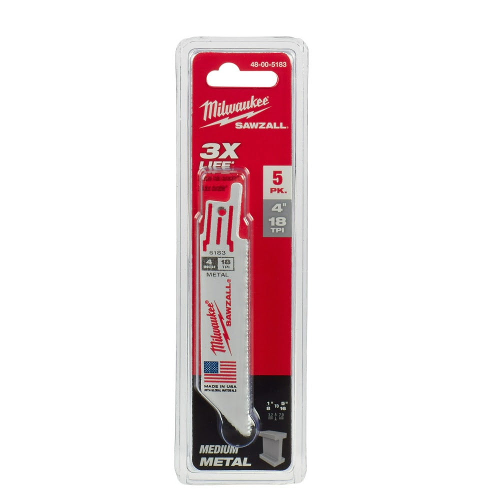 Milwaukee 48-00-5183 4 x 18TPI Bi-Metal Super Sawzall Blade