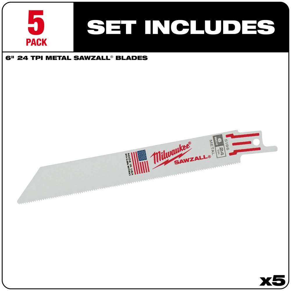 Milwaukee 48-00-5186 6 x 24TPI Bi-Metal Super Sawzall Blade