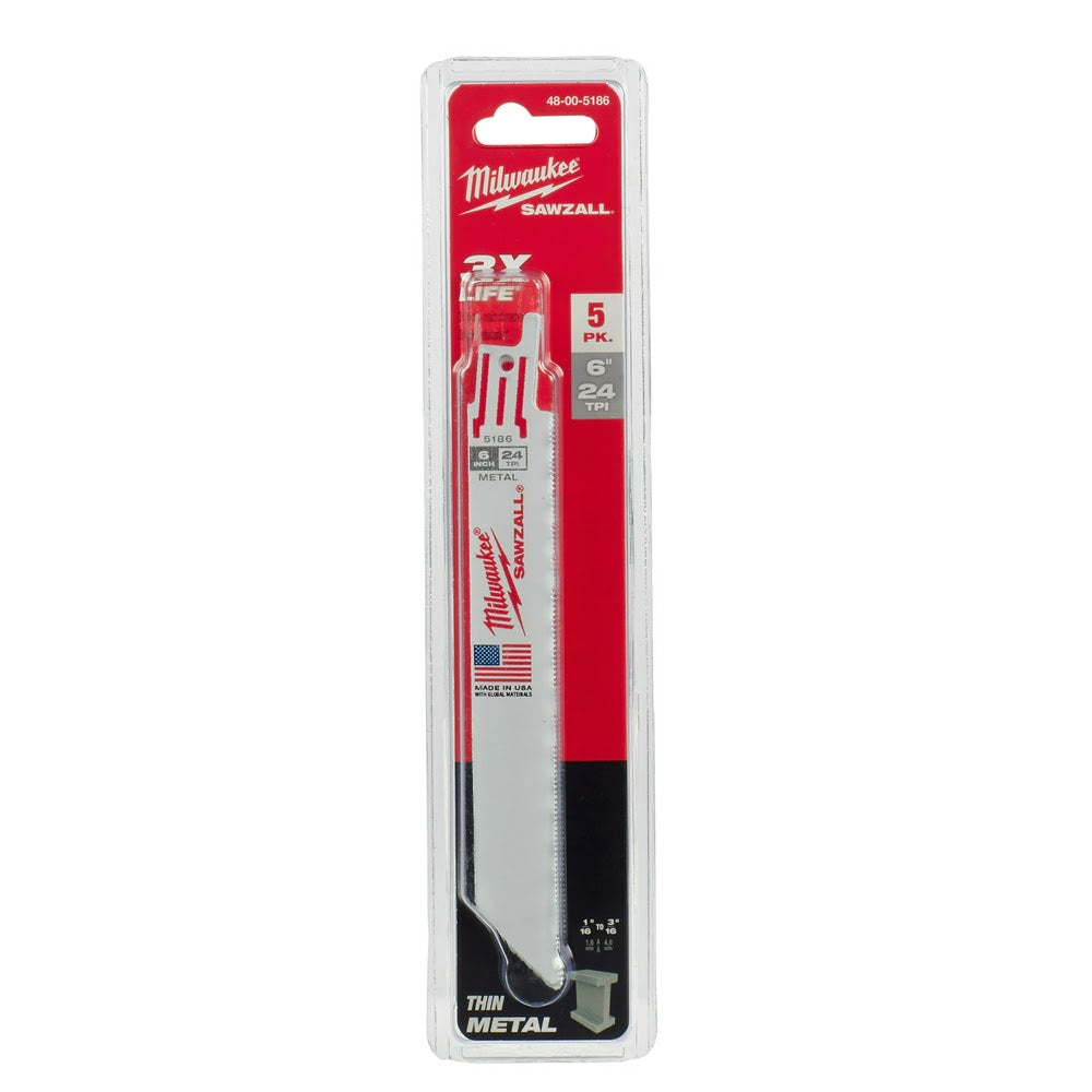 Milwaukee 48-00-5186 6 x 24TPI Bi-Metal Super Sawzall Blade