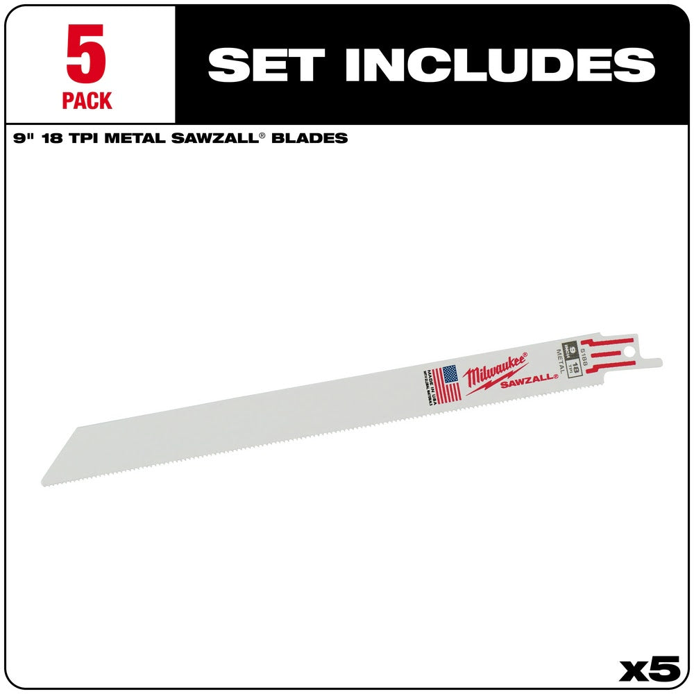 Milwaukee 48-00-5188 9 x 18TPI Bi-Metal Super Sawzall Blade