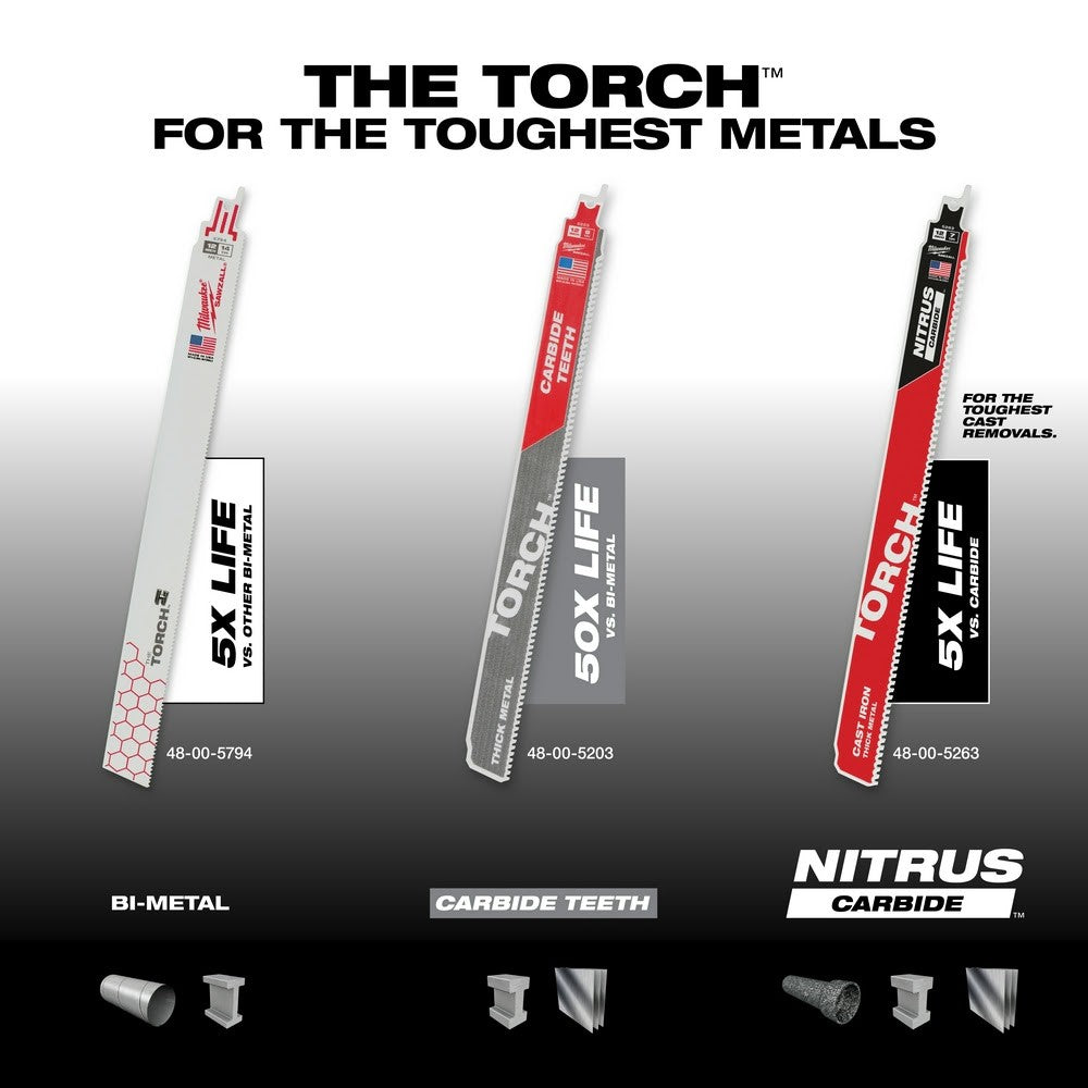 Milwaukee 48-00-5203 12” 7TPI The TORCH™ with Carbide Teeth SAWZALL® Blade 1Pk