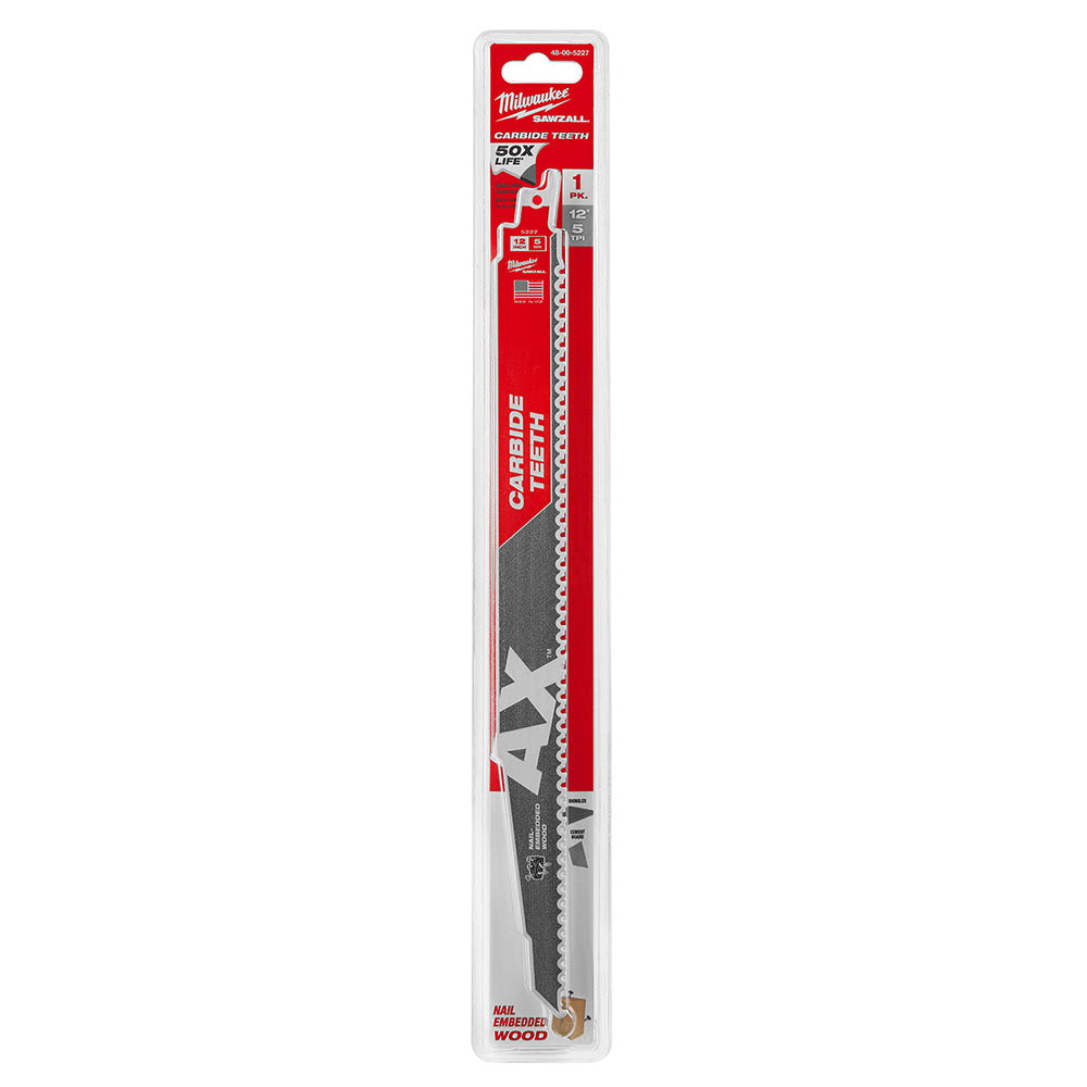 Milwaukee 48-00-5227 Sawzall Blade With Carbide Teeth, 12 5TPI