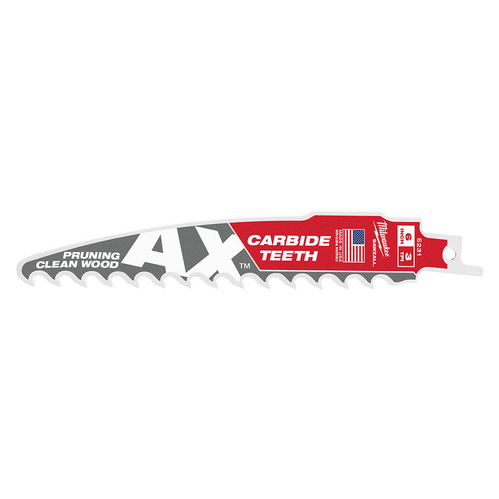 Milwaukee 48-00-5231 6 3TPI The AX™ with Carbide Teeth for Pruning & Clean Wood SAWZALL® Blade 1Pk