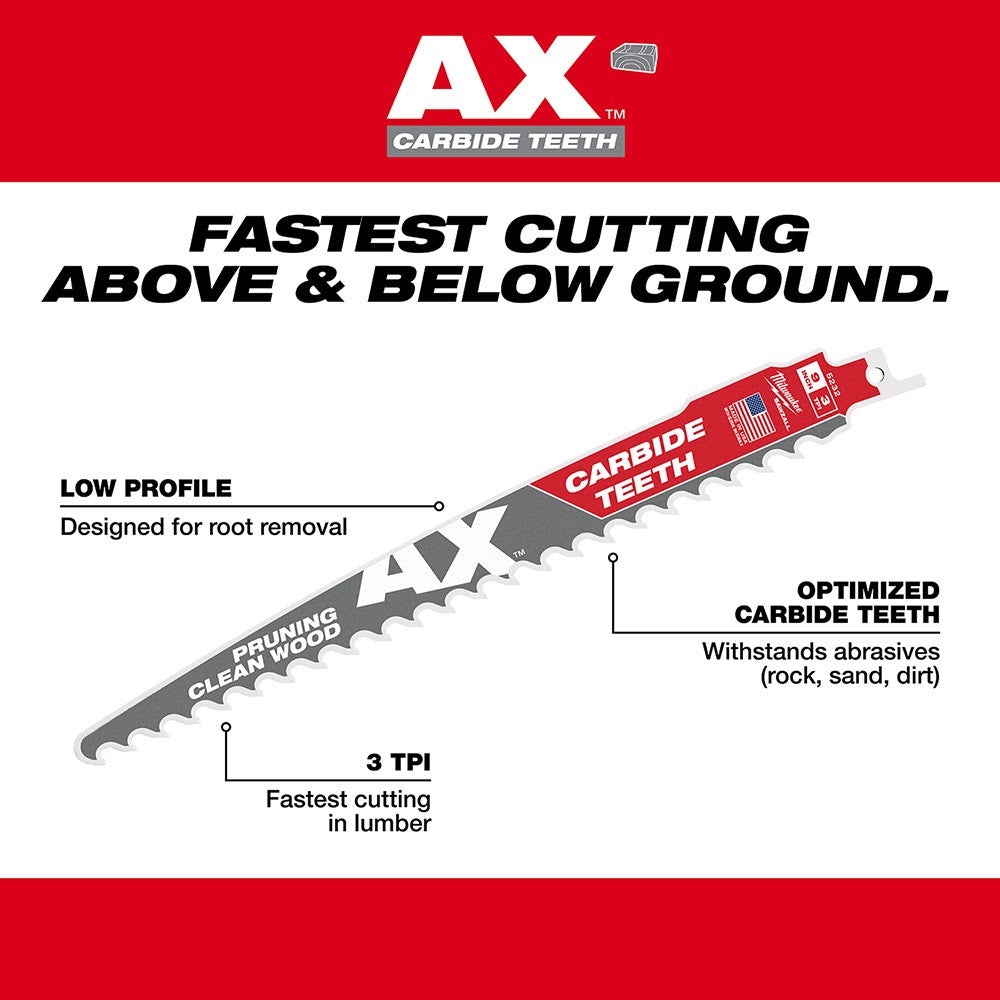 Milwaukee 48-00-5231 6 3TPI The AX™ with Carbide Teeth for Pruning & Clean Wood SAWZALL® Blade 1Pk