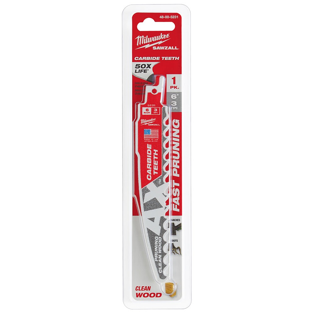 Milwaukee 48-00-5231 6 3TPI The AX™ with Carbide Teeth for Pruning & Clean Wood SAWZALL® Blade 1Pk