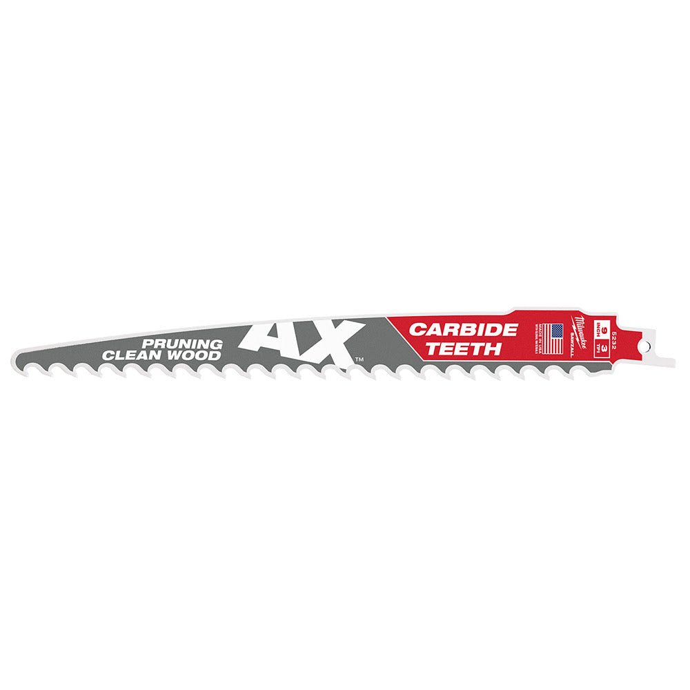 Milwaukee 48-00-5232 9 3TPI The AX™ with Carbide Teeth for Pruning & Clean Wood SAWZALL® Blade 1Pk