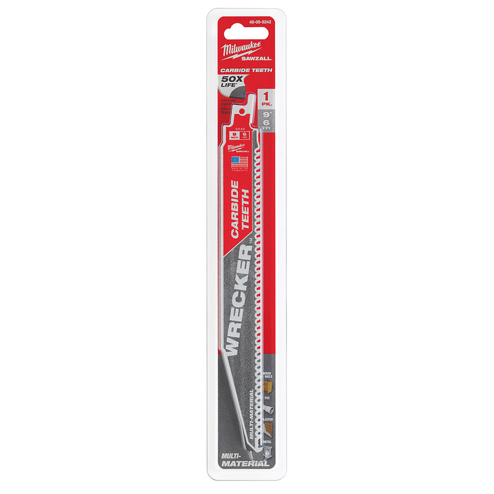 Milwaukee 48-00-5242 9 6TPI THE WRECKER™ with Carbide Teeth SAWZALL® Blade 1Pk