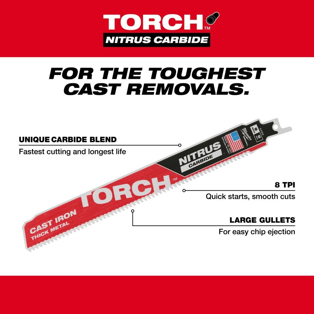 Milwaukee 48-00-5263 12” 7TPI The TORCH™ with NITRUS Carbide™ for Cast Iron SAWZALL®  Blade 1Pk