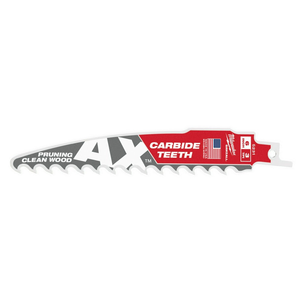 Milwaukee 48-00-5331 6 3TPI The AX™ with Carbide Teeth for Pruning & Clean Wood SAWZALL® Blade 3Pk