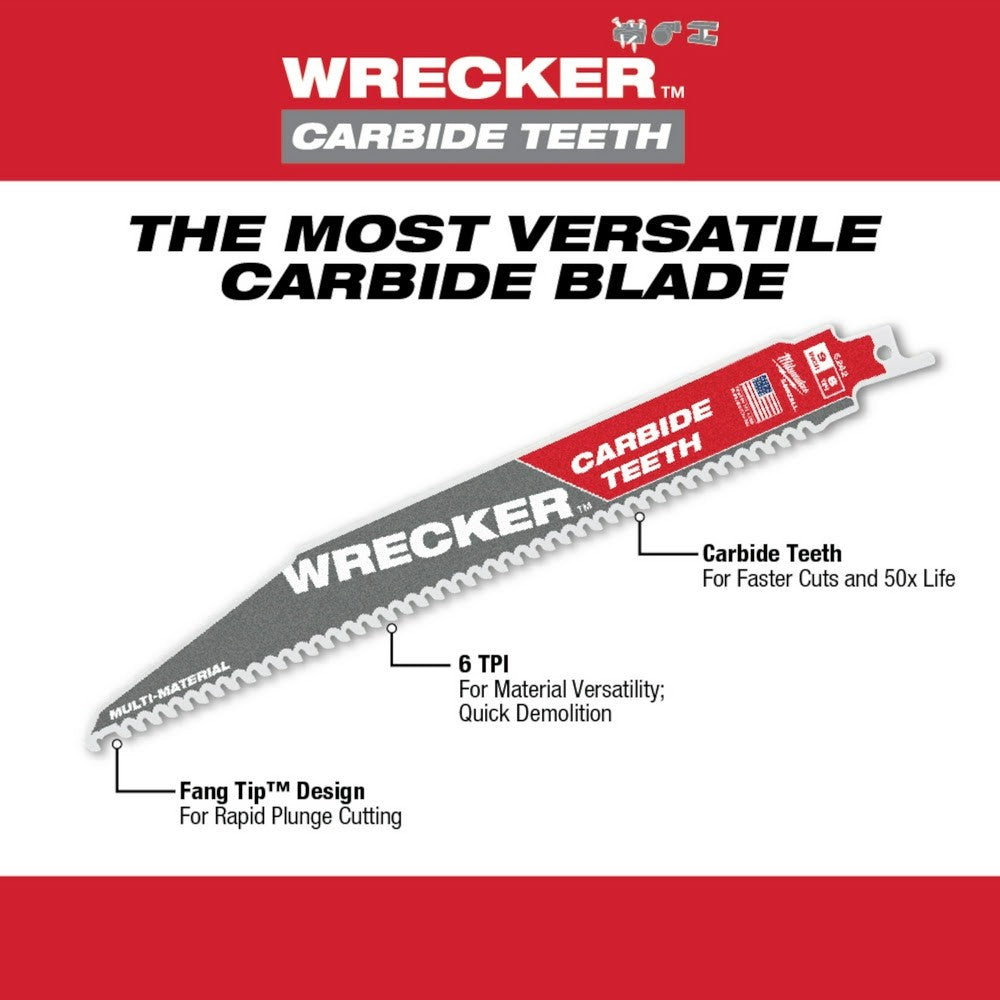 Milwaukee 48-00-5342 9 6TPI The WRECKER™ with Carbide Teeth SAWZALL® Blade 3Pk