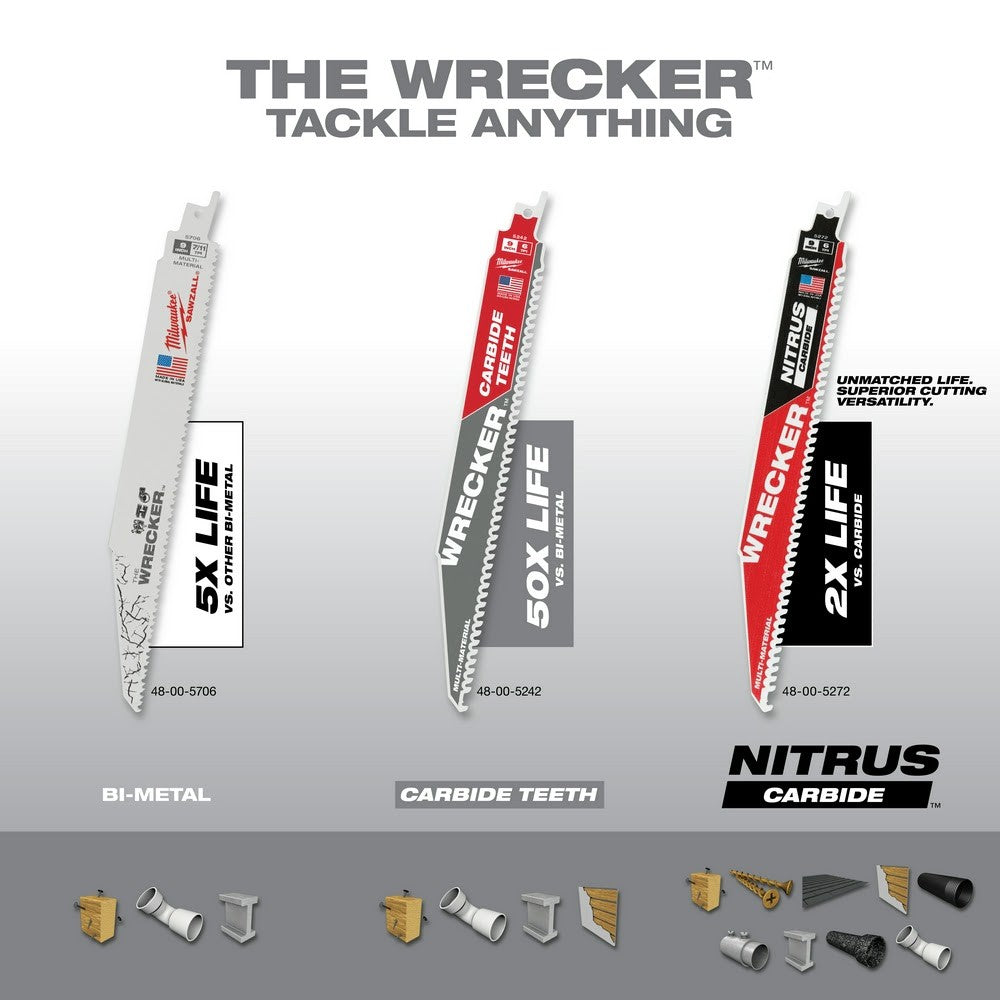 Milwaukee 48-00-5342 9 6TPI The WRECKER™ with Carbide Teeth SAWZALL® Blade 3Pk