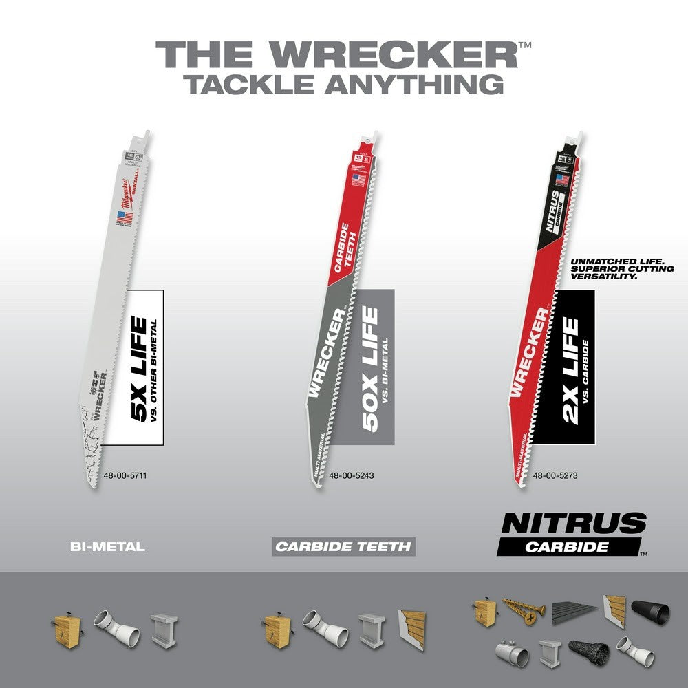 Milwaukee 48-00-5343 12 6TPI THE WRECKER™ with Carbide Teeth SAWZALL® Blade 3Pk