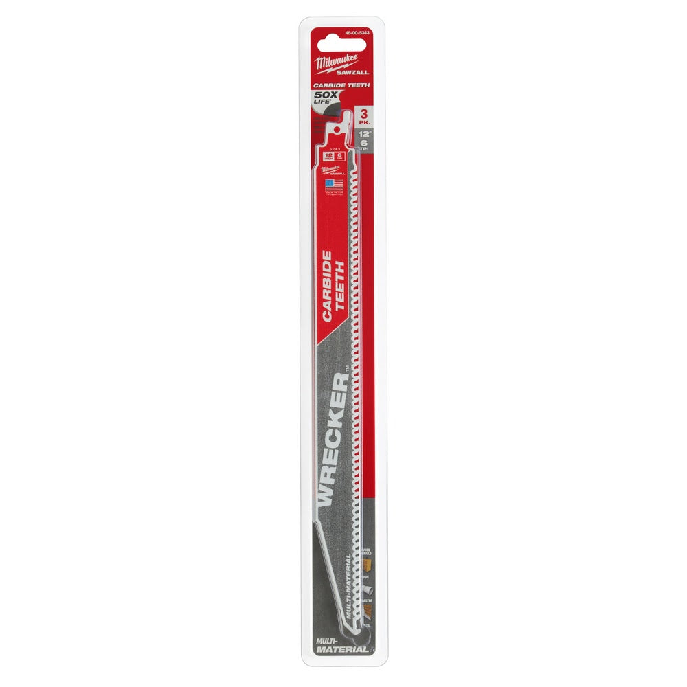 Milwaukee 48-00-5343 12 6TPI THE WRECKER™ with Carbide Teeth SAWZALL® Blade 3Pk