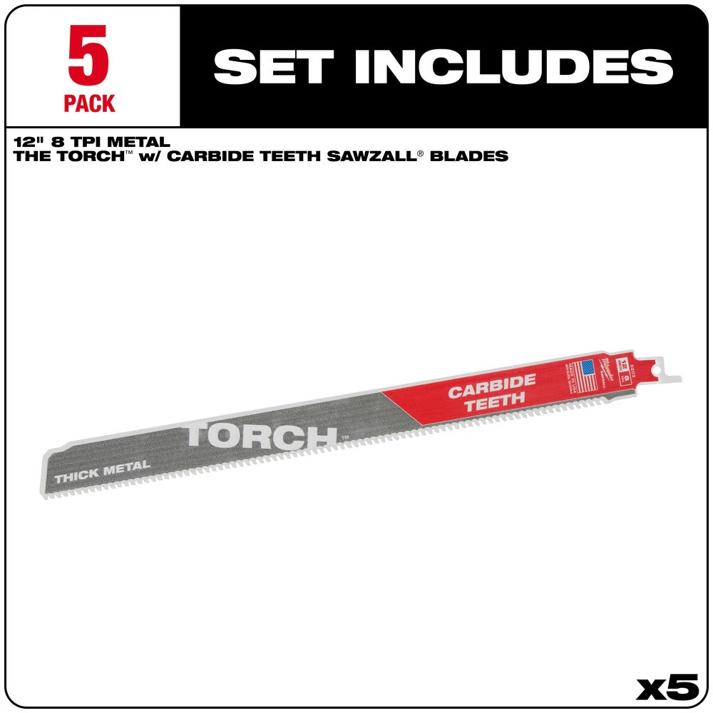 Milwaukee 48-00-5503 12” 7TPI The TORCH™ with Carbide Teeth SAWZALL® Blade 5Pk