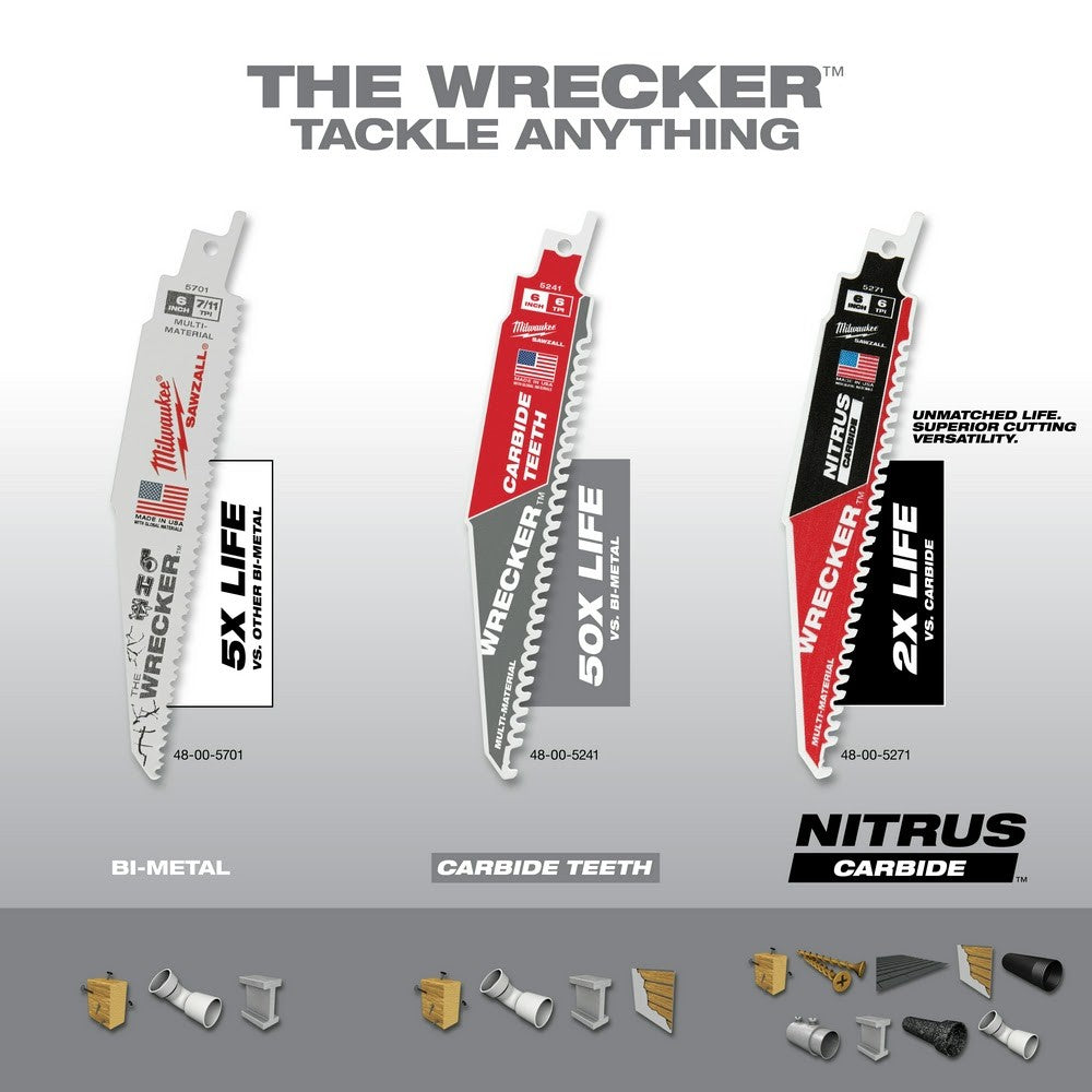 Milwaukee 48-00-5541 6 6TPI The WRECKER™ with Carbide Teeth SAWZALL® Blade, 5Pk