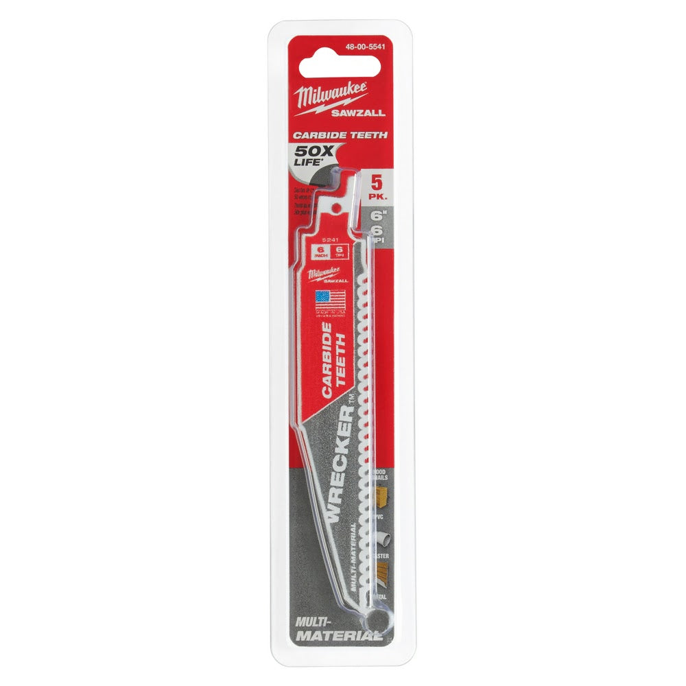 Milwaukee 48-00-5541 6 6TPI The WRECKER™ with Carbide Teeth SAWZALL® Blade, 5Pk