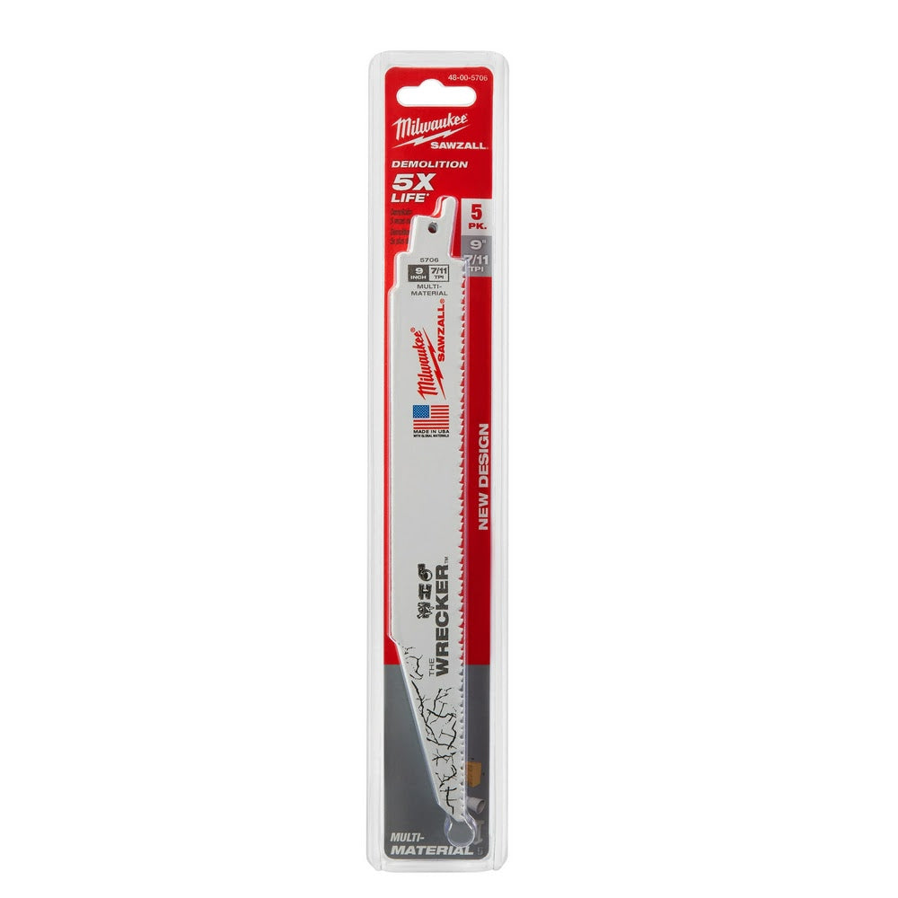 Milwaukee 48-00-5706 9 x 8TPI Super Sawzall Wrecker Blade, 5-Pack