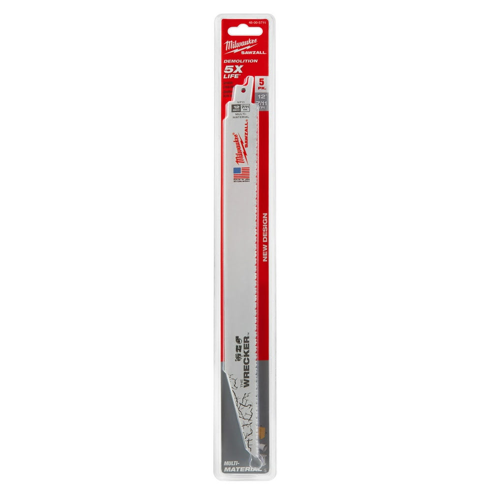 Milwaukee 48-00-5711 Super Sawzall Blade 8TPI 12-Inch Length, Wrecker, 5 Pack