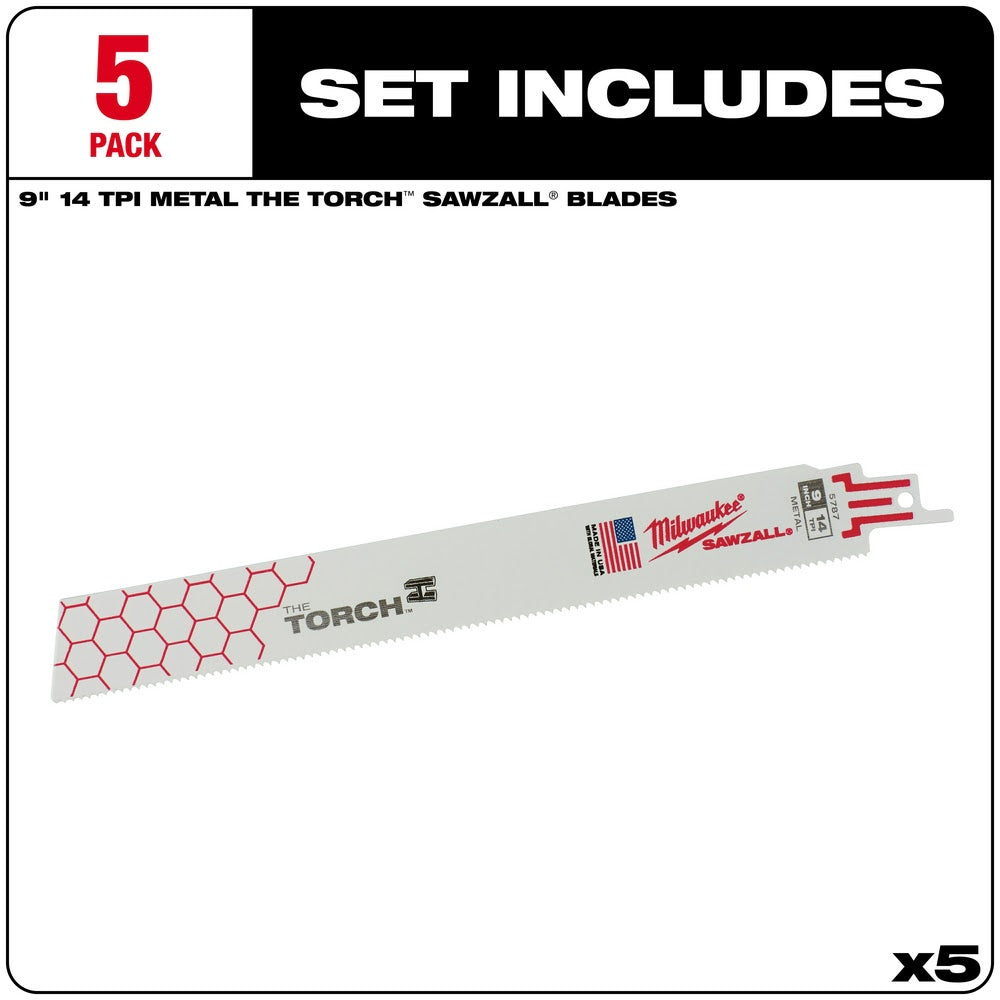 Milwaukee 48-00-5787 9 x 14TPI Super Sawzall Demolition Blade 5-Pack