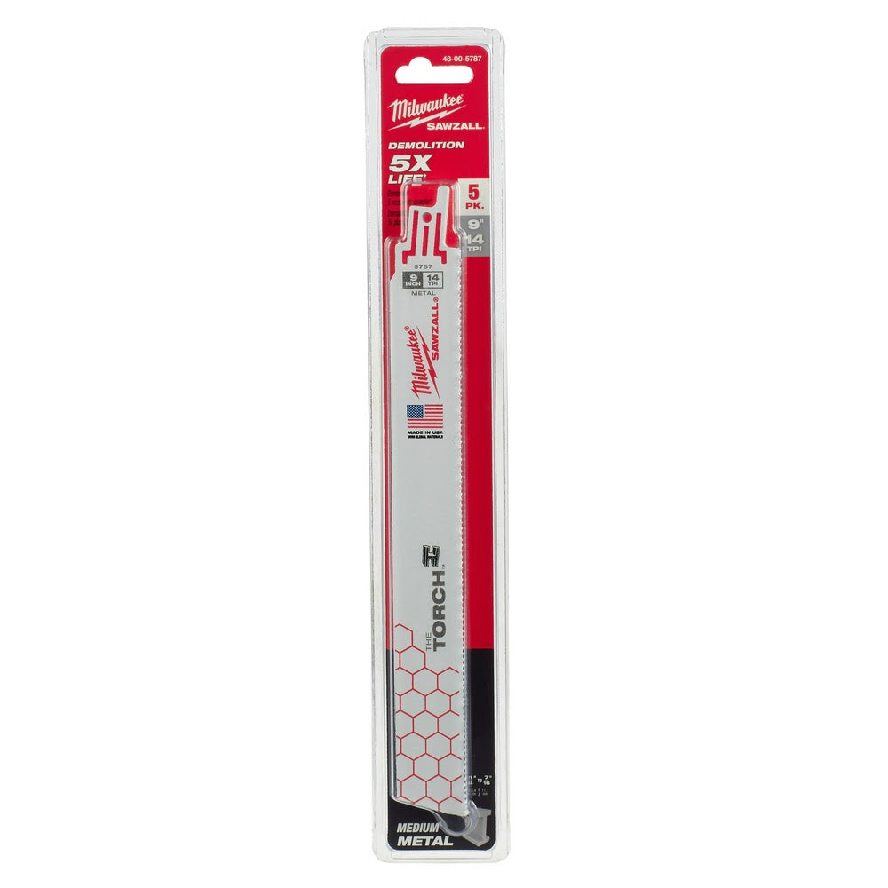 Milwaukee 48-00-5787 9 x 14TPI Super Sawzall Demolition Blade 5-Pack