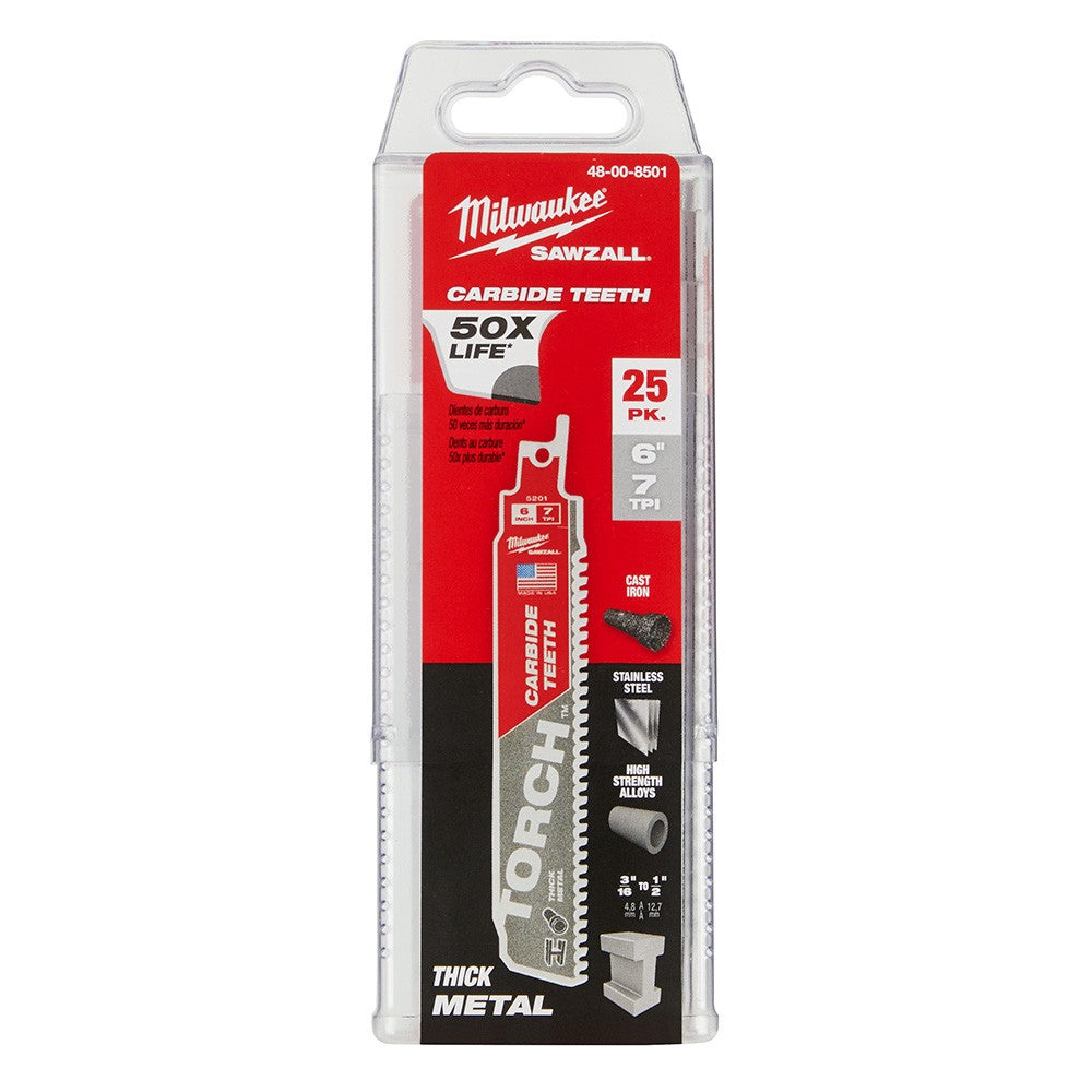 Milwaukee 48-00-8501 6 7TPI The TORCH™ with Carbide Teeth SAWZALL® Blade 25PK