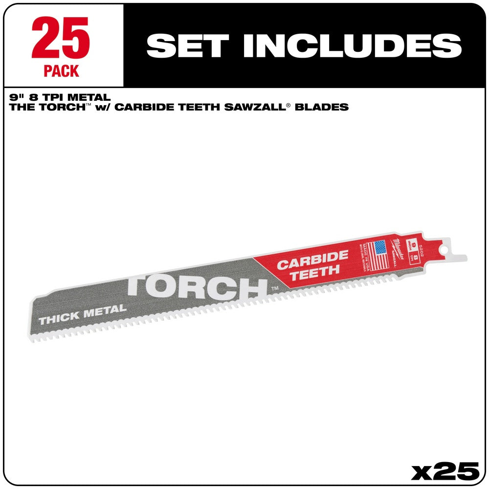 Milwaukee 48-00-8502 9 7TPI The TORCH™ with Carbide Teeth SAWZALL® Blade, 25Pk