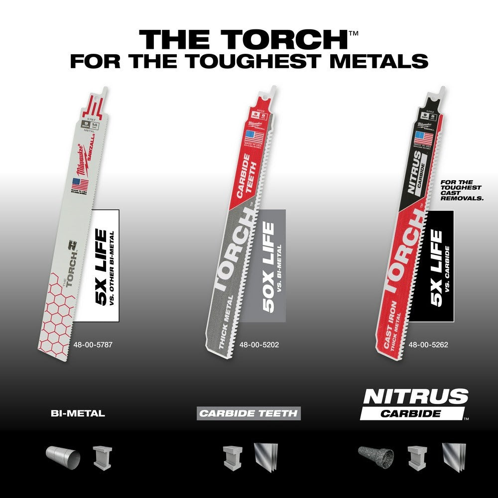 Milwaukee 48-00-8502 9 7TPI The TORCH™ with Carbide Teeth SAWZALL® Blade, 25Pk