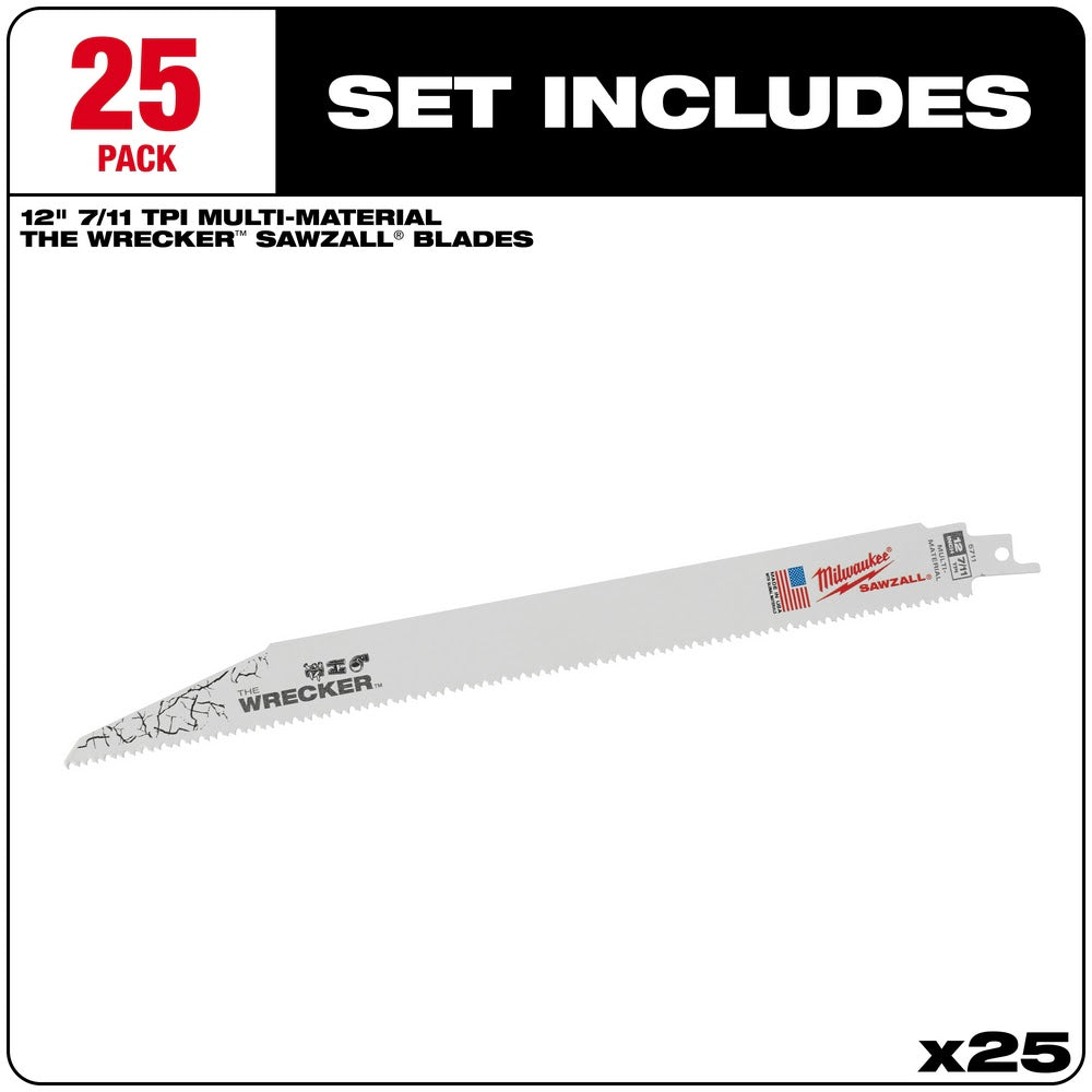 Milwaukee 48-00-8711 12 8TPI Wrecker Sawzall Blade, 25 Pack