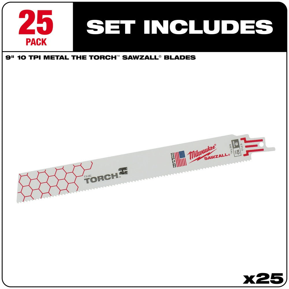 Milwaukee 48-00-8713 9 x 10 TPI Super Sawzall Demolition Blade, 25-Pack